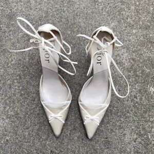Dior by John Galliano 2000s Ivory Satin Bow Strappy Heels